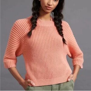 Anthropologie Maeve Mackenzie Chunky Knit Crewneck Boxy Sweater Pink Medium